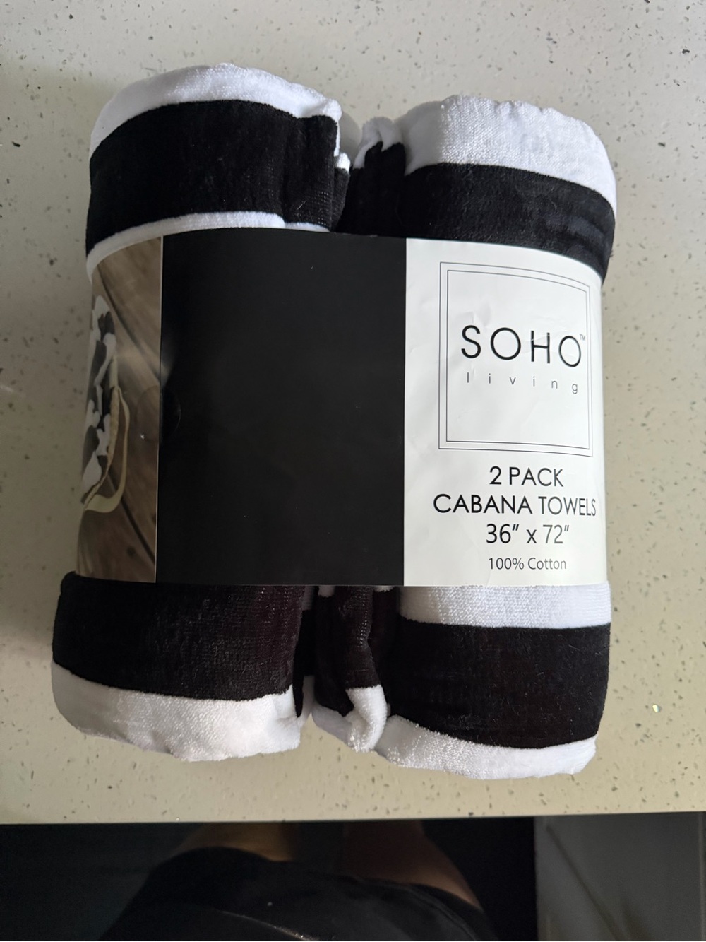 Black & White Striped Cotton Towels - 2 Pack